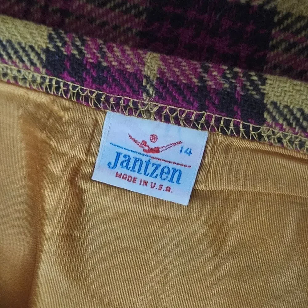 VTG 60s Jantzen Pink & Yellow Plaid Wool Skirt